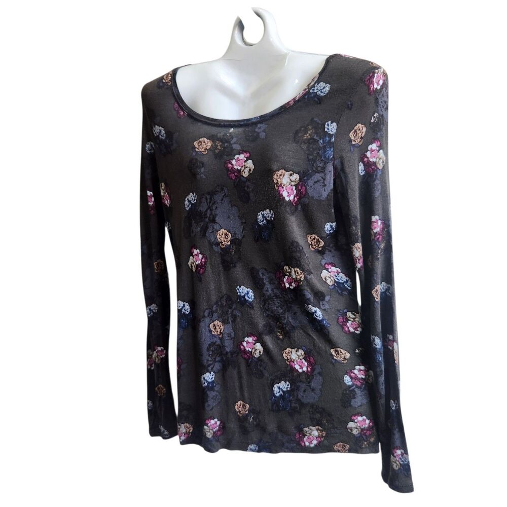 Vera Wang Y2K Dark Moody Floral Long Sleeve Tee M Slinky Sheer Whimsigoth Indie